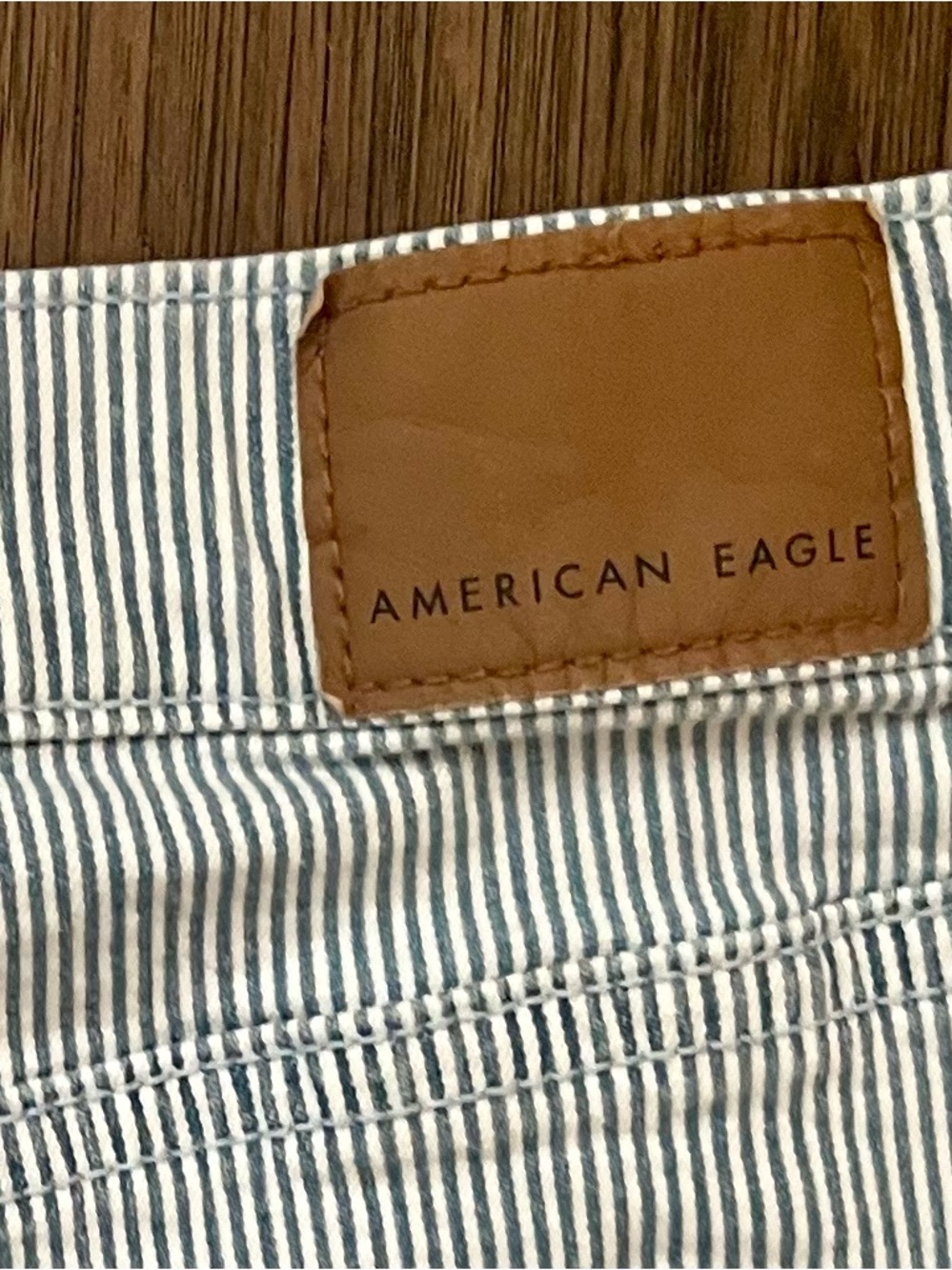 AMERICAN EAGLE Striped Denim Shorts Raw Hem Stretch Size 12 - Picture 9 of 10